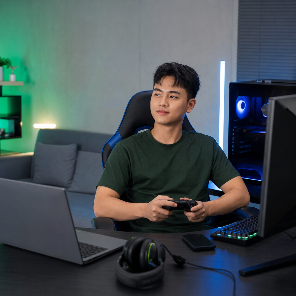 Game thủ chơi lâu nên mặc gì? Gợi ý chọn áo thun basic nam cotton 100% thoải mái khi cày game